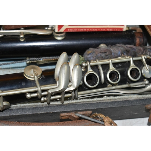 493 - A SELMAR BRANDED CLARINET AND CASE ETC, the bell is inscribed for V Kohlert's sons Kraslice, togethe... 