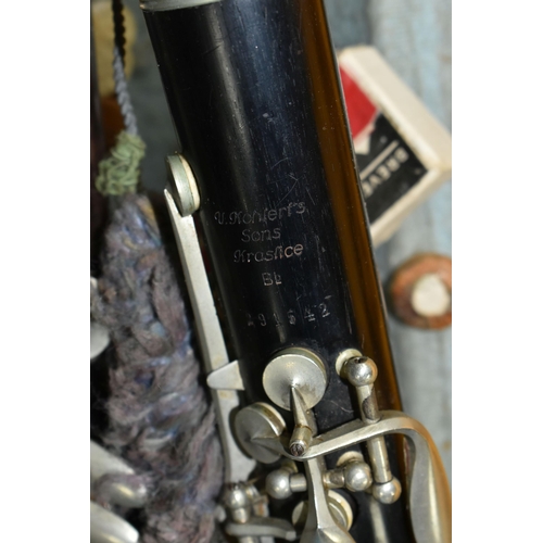 493 - A SELMAR BRANDED CLARINET AND CASE ETC, the bell is inscribed for V Kohlert's sons Kraslice, togethe... 