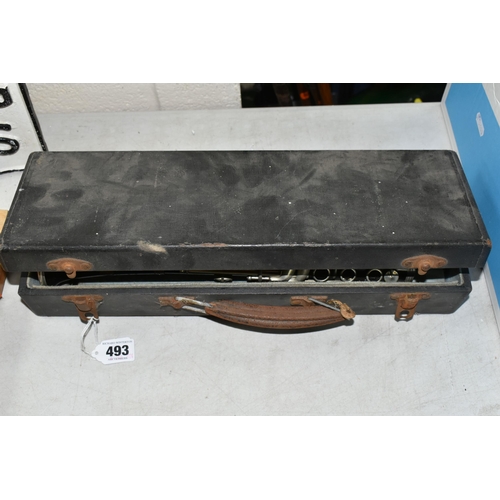 493 - A SELMAR BRANDED CLARINET AND CASE ETC, the bell is inscribed for V Kohlert's sons Kraslice, togethe... 