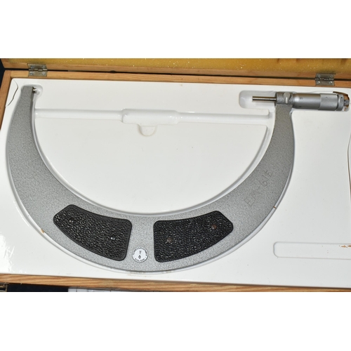 495 - FOUR BOXED FEINMESS SUHL MICROMETERS, comprising a 250mm-275mm, 8-9 inch, 10-11 inch and 11-12 inch,... 