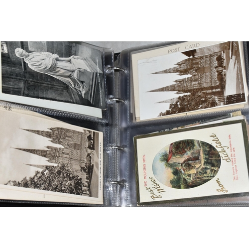 498 - FIVE ALBUMS OF POSTCARDS containing approximately 545 examples of places, streets, buildings, the ca... 