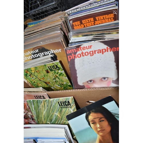 501 - FOUR BOXES AND LOOSE EPHEMERA AND ORNAMENTS ETC, to include vintage photography magazines - 1960s/19... 