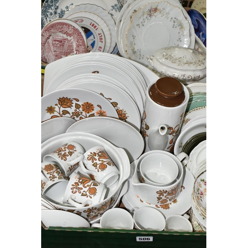 506 - TWO BOXES OF DINNER WARES, to include thirty eight pieces of J & G Meakin Lotus dinnerware, royal co... 