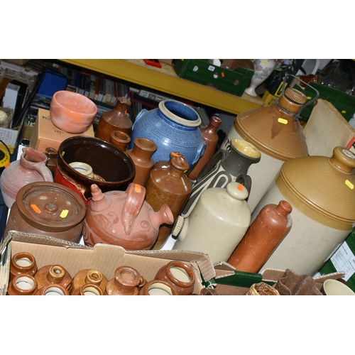 511 - TWO BOXES AND LOOSE STONEWARE BOTTLES AND JARS, ETC, to include over seventy stoneware ink / blackin... 