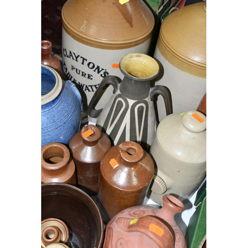 511 - TWO BOXES AND LOOSE STONEWARE BOTTLES AND JARS, ETC, to include over seventy stoneware ink / blackin... 