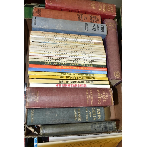 515 - TWO BOXES OF BOOKS containing over fifty titles in hardback and paperback titles relating to BOXING,... 