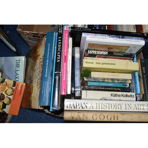 520 - TWO BOXES OF BOOKS containing over fifty-five miscellaneous titles on the subject of art, subjects i... 