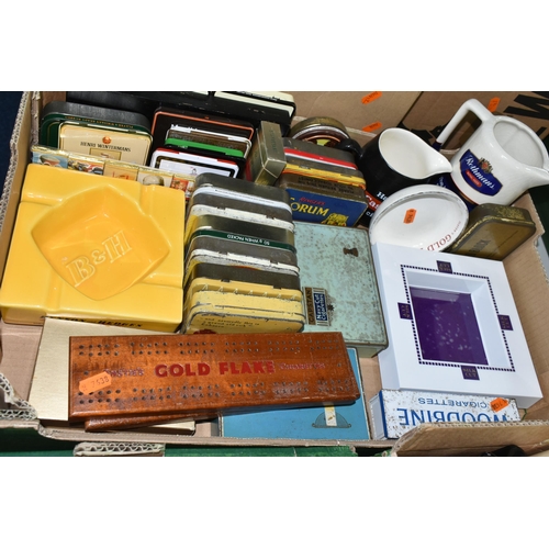 524 - A LARGE COLLECTION OF TOBACCO AND CIGARETTE ADVERTISING SUNDRIES, to include three Bakelite cribbage... 