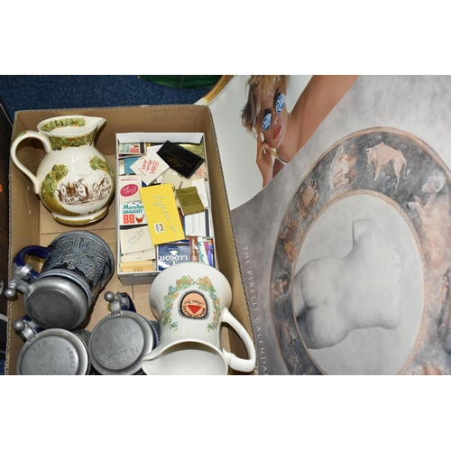 536 - A BOX AND LOOSE CERAMICS AND EPHEMERA, comprising three German M&R Sammler-Seidel beer tankards for ... 