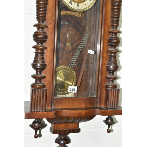 538 - A TWENTIETH CENTURY VIENNA STYLE WALL CLOCK, movement stamped with FMS and eagle mark, for Friedrich... 