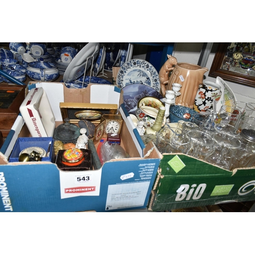 543 - TWO BOXES OF CERAMICS, GLASS, ADVERTISING AND SUNDRY ITEMS, to include a Butler's All Malt Stout des... 