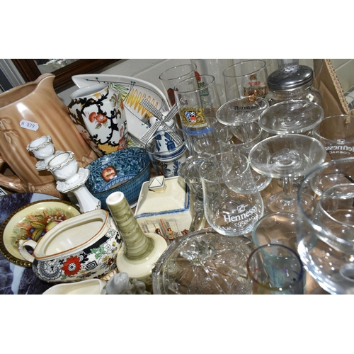 543 - TWO BOXES OF CERAMICS, GLASS, ADVERTISING AND SUNDRY ITEMS, to include a Butler's All Malt Stout des... 