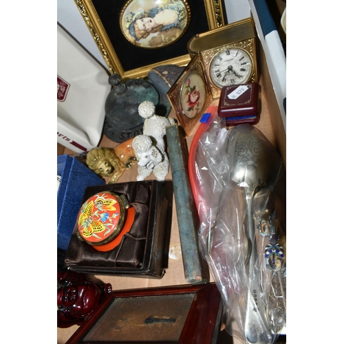 543 - TWO BOXES OF CERAMICS, GLASS, ADVERTISING AND SUNDRY ITEMS, to include a Butler's All Malt Stout des... 