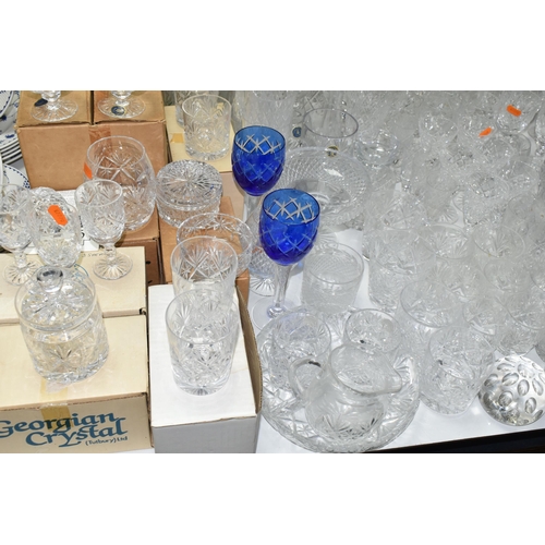 547 - A QUANTITY OF ASSORTED GLASSWARES ETC, mostly cut glass drinking glasses, to include Tutbury Georgia... 