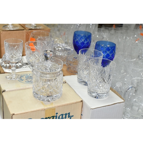 547 - A QUANTITY OF ASSORTED GLASSWARES ETC, mostly cut glass drinking glasses, to include Tutbury Georgia... 