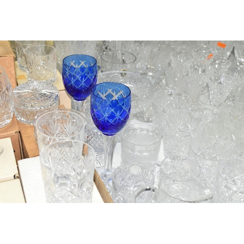 547 - A QUANTITY OF ASSORTED GLASSWARES ETC, mostly cut glass drinking glasses, to include Tutbury Georgia... 