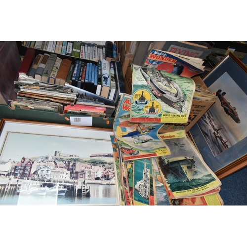 549 - FOUR BOXES OF BOOKS, MAGAZINES, DVDs & PRINTS relating to Aircraft & War, forty book titles are in e... 