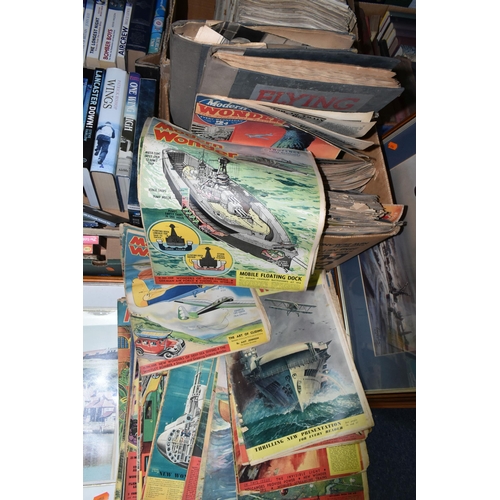 549 - FOUR BOXES OF BOOKS, MAGAZINES, DVDs & PRINTS relating to Aircraft & War, forty book titles are in e... 