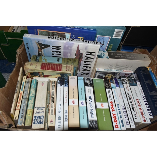 549 - FOUR BOXES OF BOOKS, MAGAZINES, DVDs & PRINTS relating to Aircraft & War, forty book titles are in e... 