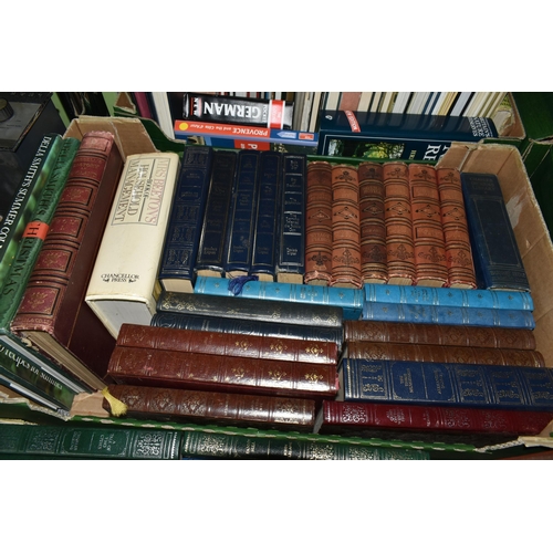 554 - FOUR BOXES OF BOOKS containing 130 miscellaneous titles in hardback format to include classic or con... 