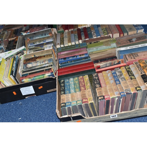 569 - SIX BOXES OF BOOKS containing over 230 miscellaneous titles in hardback and paperback formats, subje... 