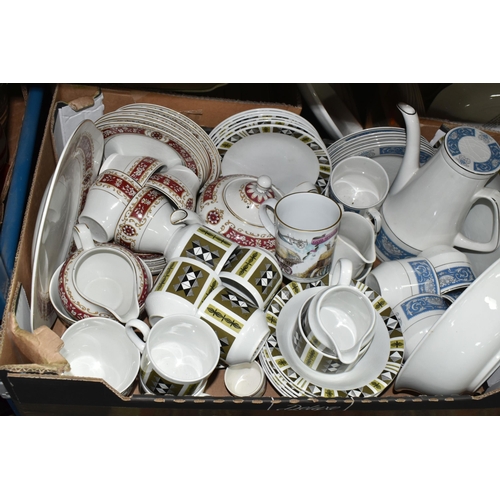 574 - SIX BOXES AND LOOSE ASSORTED TEA AND DINNER WARES ETC, to include Woods 'Lucerne' coffee wares, Wash... 