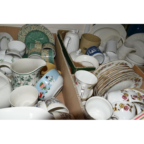 574 - SIX BOXES AND LOOSE ASSORTED TEA AND DINNER WARES ETC, to include Woods 'Lucerne' coffee wares, Wash... 