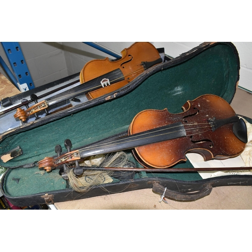 578 - TWO EARLY 20TH CENTURY VIOLINS, both Czechoslovakian made, one has a paper label inside  K.H. ' Made... 