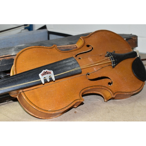 578 - TWO EARLY 20TH CENTURY VIOLINS, both Czechoslovakian made, one has a paper label inside  K.H. ' Made... 