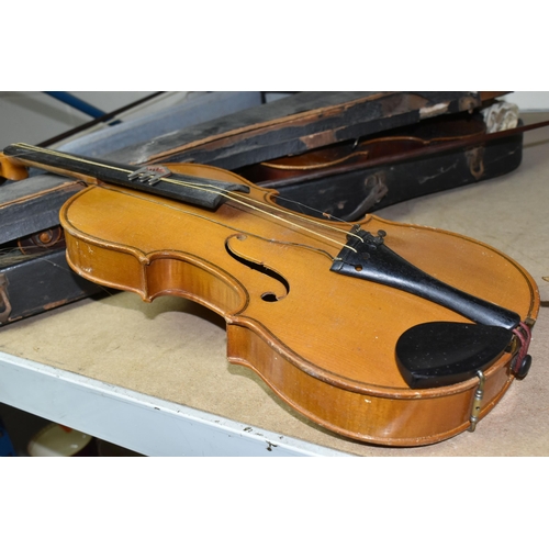 578 - TWO EARLY 20TH CENTURY VIOLINS, both Czechoslovakian made, one has a paper label inside  K.H. ' Made... 