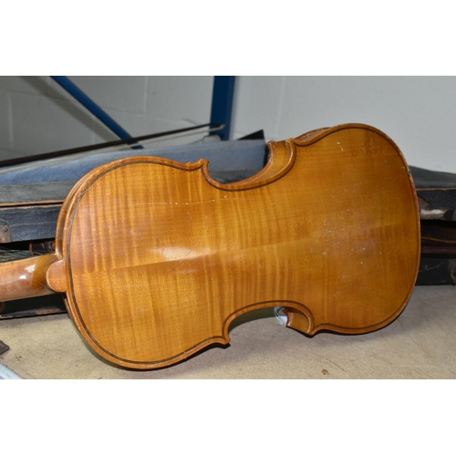 578 - TWO EARLY 20TH CENTURY VIOLINS, both Czechoslovakian made, one has a paper label inside  K.H. ' Made... 