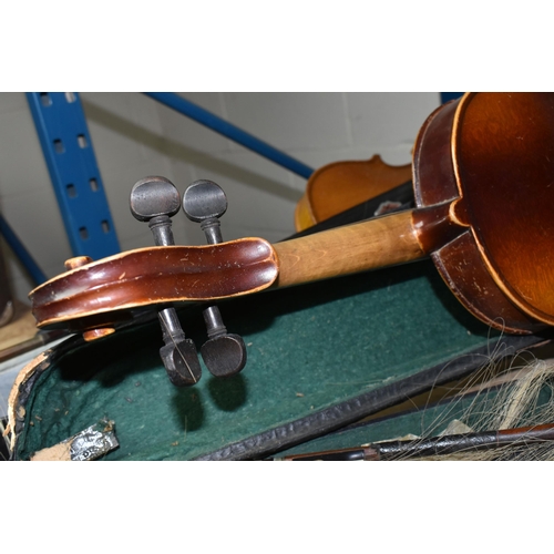 578 - TWO EARLY 20TH CENTURY VIOLINS, both Czechoslovakian made, one has a paper label inside  K.H. ' Made... 