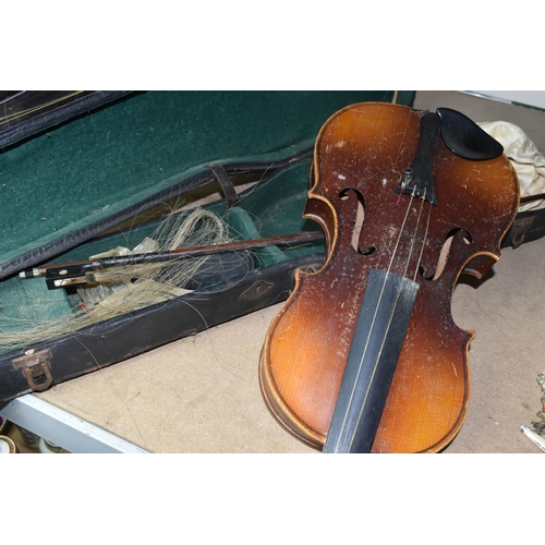 578 - TWO EARLY 20TH CENTURY VIOLINS, both Czechoslovakian made, one has a paper label inside  K.H. ' Made... 