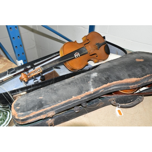 578 - TWO EARLY 20TH CENTURY VIOLINS, both Czechoslovakian made, one has a paper label inside  K.H. ' Made... 