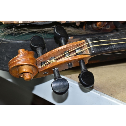 578 - TWO EARLY 20TH CENTURY VIOLINS, both Czechoslovakian made, one has a paper label inside  K.H. ' Made... 