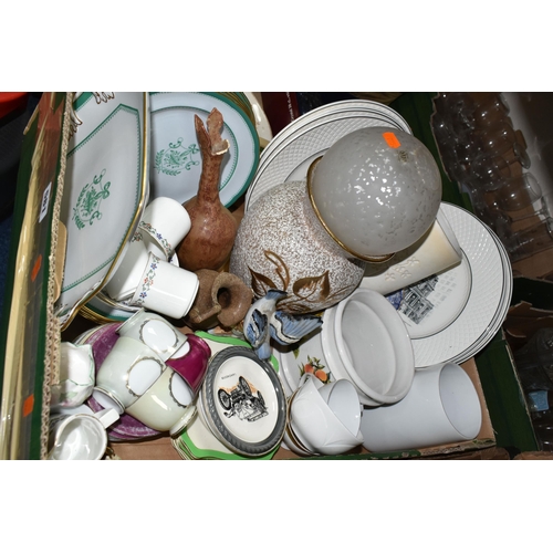 581 - FIVE BOXES OF CERAMICS AND GLASSWARE, to include a Copeland Spode 'Newburyport' pattern tea set, a b... 