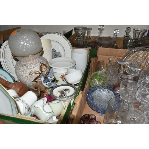 581 - FIVE BOXES OF CERAMICS AND GLASSWARE, to include a Copeland Spode 'Newburyport' pattern tea set, a b... 