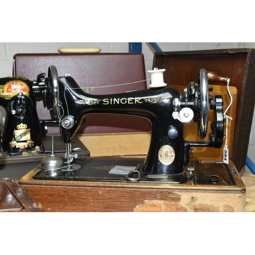 584 - THREE VICTORIAN SINGER SEWING MACHINES, comprising a Singer Model 66K sewing machine, decorated with... 