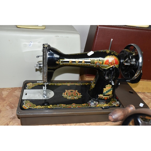 584 - THREE VICTORIAN SINGER SEWING MACHINES, comprising a Singer Model 66K sewing machine, decorated with... 