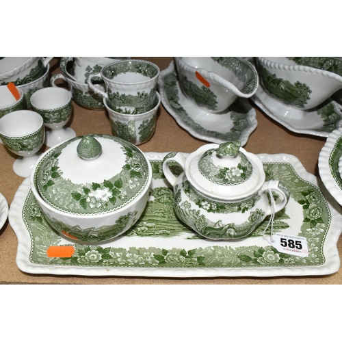 585 - A LARGE QUANTITY OF ADAMS GREEN AND WHITE 'ENGLISH SCENIC' PATTERN DINNERWARE, comprising two covere... 