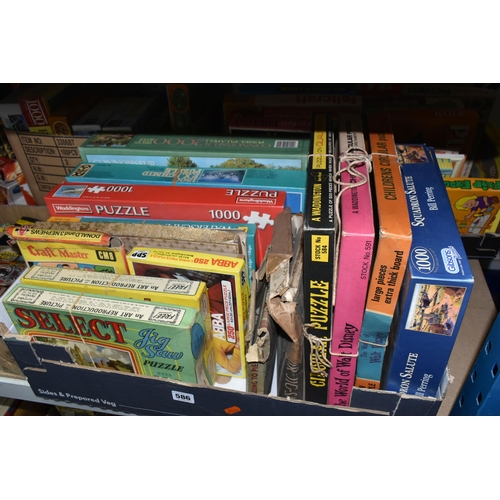 586 - A QUANTITY OF ASSORTED JIGSAWS, BOARD GAMES AND PUZZLES ETC., assorted items from the 1960's onwards... 