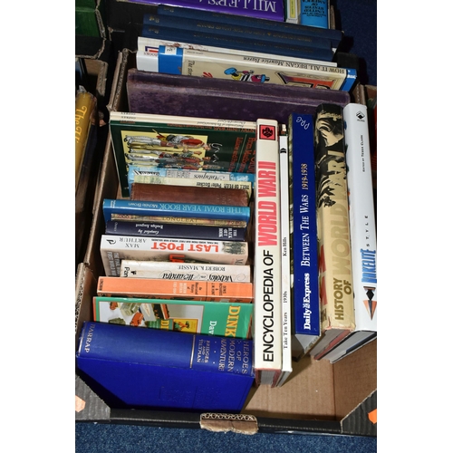 590 - FOUR BOXES OF BOOKS containing over 105 miscellaneous titles in hardback and paperback formats, subj... 