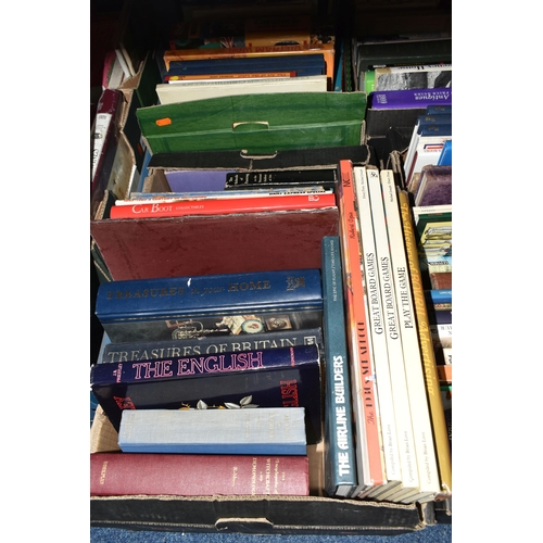 590 - FOUR BOXES OF BOOKS containing over 105 miscellaneous titles in hardback and paperback formats, subj... 