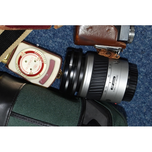 596 - TWO VINTAGE CAMERAS, comprising a Zeiss Ikon Contaflex camera with a Carl Zeiss Tessar 45mm lens in ... 