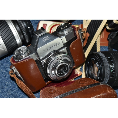 596 - TWO VINTAGE CAMERAS, comprising a Zeiss Ikon Contaflex camera with a Carl Zeiss Tessar 45mm lens in ... 