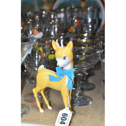 604 - A COLLECTION OF BABYCHAM AND SIMILAR VINTAGE BREWERIANA, to include twelve 1950s Babycham glasses wi... 