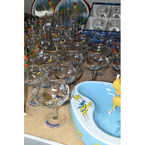 604 - A COLLECTION OF BABYCHAM AND SIMILAR VINTAGE BREWERIANA, to include twelve 1950s Babycham glasses wi... 