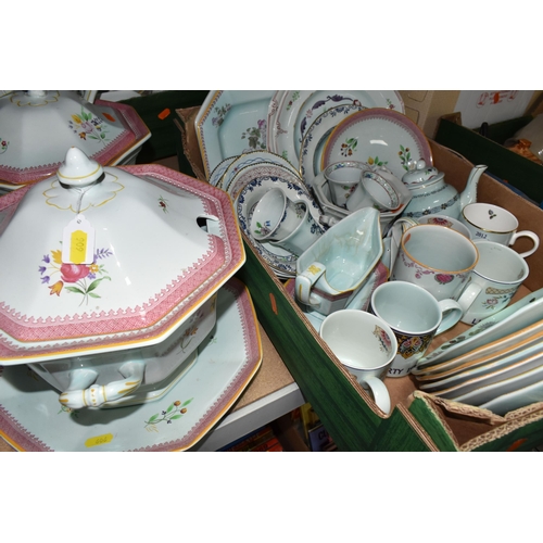 606 - TWO BOXES AND LOOSE ADAMS CALYX WARE DINNER WARES, to include Lowestoft, Cascade, Ming Jade, Chelsea... 