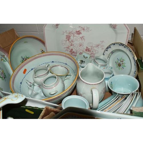 606 - TWO BOXES AND LOOSE ADAMS CALYX WARE DINNER WARES, to include Lowestoft, Cascade, Ming Jade, Chelsea... 