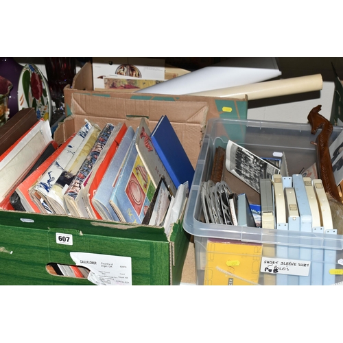 607 - THREE BOXES OF EPHEMERA to include Film Reels from the 1960's and a boxed L.P.L. Splicer, an ektara,... 